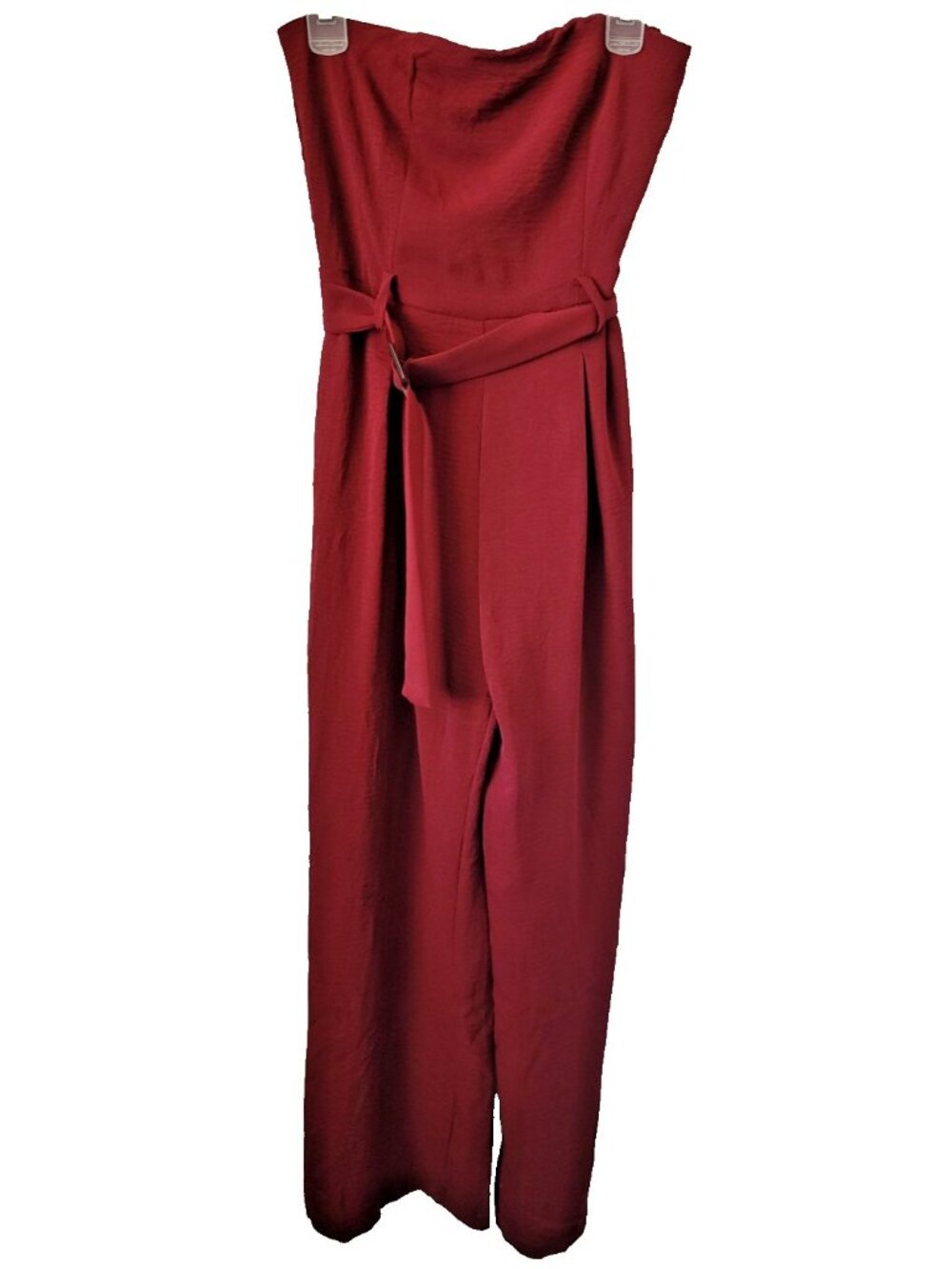 NEW Monteau Los Angeles Strapless Tube Jumpsuit Med. crepe bandeau burgundy chic - Picture 2 of 15